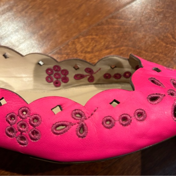J Crew Lace-Up Leather Neon Pink Eyelet Pointed Toe Ballet Flats, Fit 9 1/2 - Picture 8 of 16